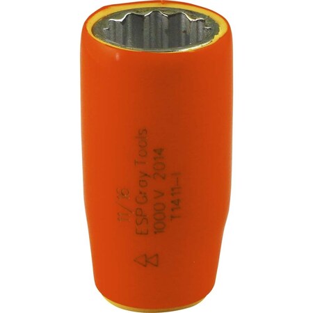 Gray Tools Socket 11/16" X 1/2" Drive, 12 Point Standard Length, 1000V Insulated 1411-I